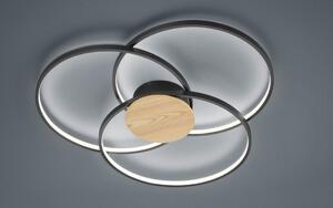 SEDONA PLAFONIERA DESIGN MODERNO TRE CERCHI LED 40W DIMMERABILE NERA CON INSERTO EFFETTO LEGNO