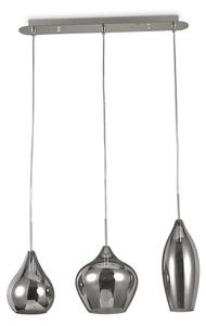 SOFT LAMPADARIO A SOSPENSIONE A 3 LUCI MODERNO IN METALLO CROMATO E VETRO SOFFIATO FUME