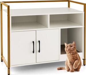 GOPLUS: lettiera per gatti, armadietto con doppia porta, robusto telaio in metallo, tiragraffi e 2 scomparti, casetta per gatti e cani (bianca)