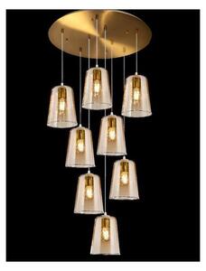 SHADED SOSPENSIONE 8 LUCI IN FINITURA OTTONE CON CONI IN VETRO AMBRA CROMO OPPURE RAME