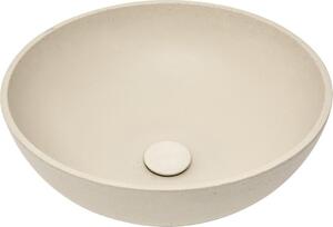 SAT Cemento lavabo da appoggio 42x42 cm sabbia opaco rotondo senza foro per rubinetto e troppopieno, calcestruzzo
