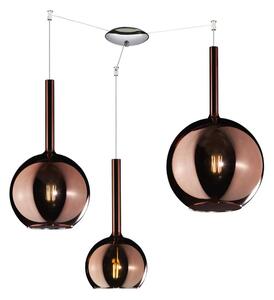 FUTURE SOSPENSIONE CON DECENTRO FINITURA CROMO CON 3 DIFFUSORI A SFERA IN VETRO COLORATO
