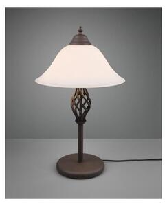 RUSTICA LAMPADA DA TAVOLO IN METALLO COLOR RUGGINE E DIFFUSORE IN VETRO BIANCO SABBIATO H50 CM