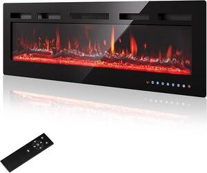Camino elettrico da parete, 50"/127 cm - Fiamma LED con 12 colori regolabili ed effetto crepitio, camino elettrico da 900W/1500W con riscaldamento e termostato regolabile da 15-30°C, display touchscreen intuitivo e telecomando