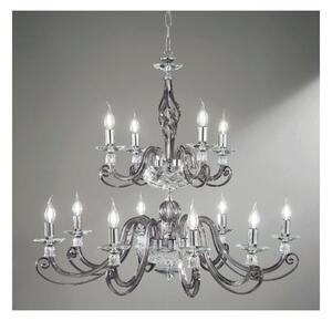 1306 LAMPADARIO CLASSICO A CANDELABRO 12 LUCI VETRO SOFFIATO E CRISTALLO 5 FINITURE