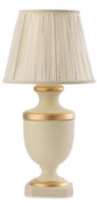 LAMPADA DA TAVOLO CLASSICA H56 IN CERAMICA AVORIO CON DECORI COLOR ORO E PARALUME IN TESSUTO