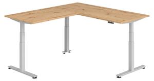 Scrivania angolare bümö regolabile elettricamente in altezza, forma a L - Struttura: argento, decorazione: rovere nodoso, dimensioni: scrivania angolare 180 x 200 cm