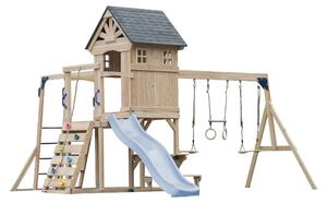AXI Duncan Area giochi in legno, 2 altalene, 1 scivolo - Blu pastello | Casetta / Attrezzatura da gioco XXL per bambini con struttura per arrampicata, barre fisse e trapezio | Per il giardino / Esterno