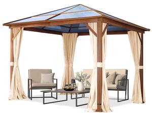 TOOLPORT Gazebo da giardino 3x3 m look quercia, tetto ca. 8mm policarbonato, 4 teli laterali color crema