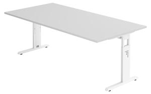Bümö Scrivania Serie-O - Decorazione: grigio, dimensioni: 200 x 100 cm, struttura: bianco