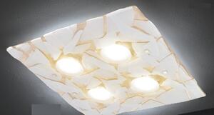 LODGE PLAFONIERA 4 LUCI CM 58X58 IN VETRO LAVORATO IN ITALIA DECORO FOGLIA ORO O ARGENTO