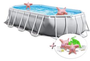 INTEX 26796GN - Piscina ovale con struttura a telaio (503x274x122 cm) + animali gonfiabili per il nuoto