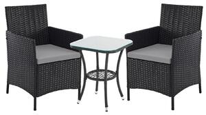 SVITA BROOKLYN BISTRO Set di mobili da giardino 3 pezzi in rattan per esterni nero