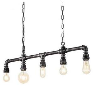 PLUMBER SOSPENSIONE VINTAGE 5 LUCI CON TUBI E RACCORDI IN METALLO NERO