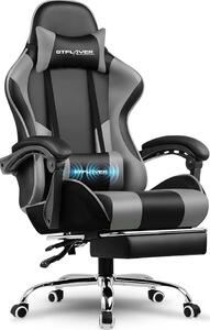 Sedia da gaming, sedia da ufficio, sedia ergonomica per PC, poltrona da gaming con supporto lombare massaggiante, sedie da lavoro con poggiapiedi e poggiatesta, in ecopelle grigia