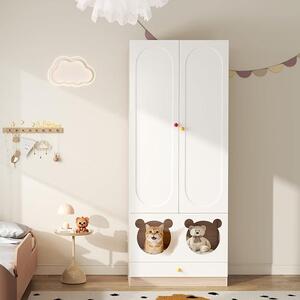 Armadio multifunzionale per bambini con lettino integrato per gatti – Bianco/legno naturale, 80x50x200 cm, con maniglie in Vetroceramica e barra appendiabiti particolarmente robusta
