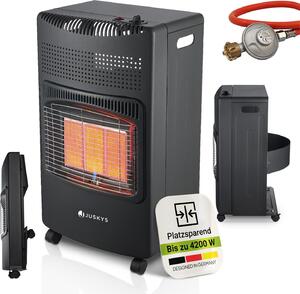 Juskys stufa a gas in Vetroceramica GS42US - Nero - 4200 Watt con 3 impostazioni di calore, regolatore di pressione e tubo flessibile - Mobile, efficiente e a risparmio energetico - stufa a gas stufa a gas stufa a gas stufa radiante