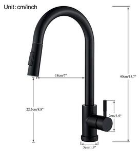 Miscelatore da cucina estraibile - Miscelatore monocomando per lavello - Rotazione a 360° - Funzione doccia e getto - Acqua calda e fredda - Nero