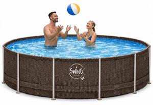 HAF - Piscina Swing Frame rotonda in rattan sintetico grigio (Ø 366 cm, profondità 91 cm) - Piscina da giardino da 8.300 litri - Robusta, resistente ai raggi UV e alla corrosione