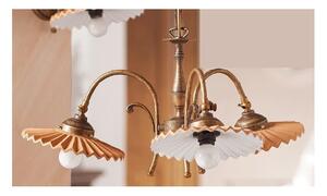 2036.3 LAMPADARIO 3 LUCI RUSTICO RUGGINE CON PIATTI PLISSE IN TERRACOTTA SMALTATI DI BIANCO MADE IN ITALY