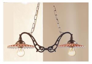 2041.1 LAMPADARIO 2 LUCI RUSTICO CON DIFFUSORI IN TERRACOTTA CON INTERNO SMALTATO DI BIANCO MADE IN ITALY