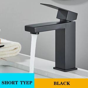 Miscelatore monocomando per lavabo - Bagno - Montaggio a foro singolo - Acqua calda/fredda - Acciaio inossidabile 304 e ottone - Design quadrato - Nero