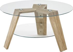 Tavolino da salotto >LUBLIN< in rovere nodato, vetro trasparente / legno massello - 40x75 cm (AxP)