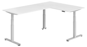 Scrivania angolare bümö regolabile elettricamente in altezza, forma a L - Finitura: bianco, struttura: argento, dimensioni: scrivania angolare 160 x 240 cm