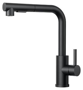 Rubinetto da cucina estraibile nero con 2 getti e rotazione a 360°