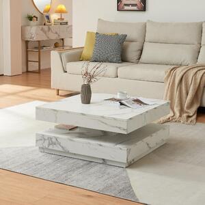 Tavolino da salotto 'Florenz' quadrato 76 x 76 x 38 cm piano girevole effetto marmo, bianco