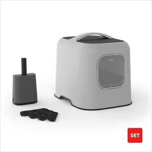 Lettiera Rotho con coperchio Bea – 51 x 39,5 x 44,3 cm – altezza ingresso 13,5 cm – lettiera con sportello e paletta – inodore e realizzata in plastica riciclata