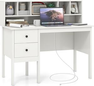 Scrivania con porte di ricarica USB e prese di corrente, scrivania per computer lunga 120 cm con cassetti e ripiano superiore a 5 scomparti