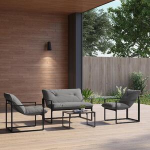 VivaGarden Salotto da Giardino con Divanetto 2 Poltrone e Tavolino in Acciaio Poliestere e Cotone PP colore Nero e Grigio