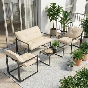 VivaGarden Salotto da Giardino con Divanetto 2 Poltrone e Tavolino in Acciaio Poliestere e Cotone PP colore Beige e Grigio