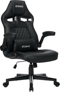 Sedia da gaming ergonomica, sedia da ufficio con braccioli pieghevoli, sedia da scrivania salvaspazio, funzione basculante da 90° a 107°, poltrona da ufficio in ecopelle con supporto lombare, portata massima 120 kg (nera)