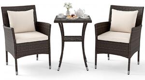 Set da balcone KOMFOTTEU, composto da 3 pezzi: set di mobili da giardino con 2 poltrone in rattan e tavolo a 2 piani in vetro temperato, set da bistrot con cuscini, set di mobili per terrazza, set di sedute per giardino, cortile e veranda