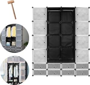 Armadio Jopassy Sistema di scaffalatura fai da te 16+8 scatole Con porta&2 appendiabiti Sistema di scaffalatura plug-in Nero Armadi H.180cm con stampa