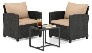 Set da giardino KOMFOTTEU, composto da 3 pezzi: set di mobili da balcone in rattan con 2 poltrone e un tavolino, set da giardino con sedute imbottite, set lounge per giardino, balcone o terrazza (nero e kaki)