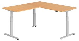 Scrivania angolare bümö regolabile elettricamente in altezza, forma a L - Struttura: argento, finitura: faggio, dimensioni: scrivania angolare 180 x 200 cm