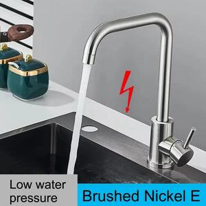 Miscelatore per lavello - Adatto per bassa pressione dell'acqua - Girevole a 360° - Doccetta estraibile - Miscelatore monocomando - Montaggio su piano di lavoro - Acqua calda e fredda - Finitura in nichel spazzolato