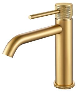 Rubinetto per lavabo da bagno, finitura oro, miscelatore monocomando, altezza del beccuccio 105 mm