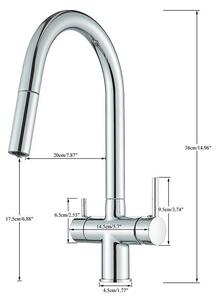 Rubinetto da cucina - Miscelatore a due maniglie con due bocchette - Girevole a 360° - Miscelatore per acqua calda e fredda - Rubinetto a due maniglie in ottone - Montaggio monoblocco - Cromato