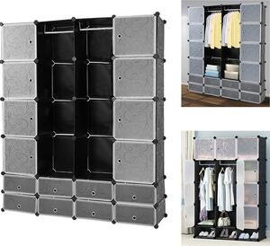 Clanmacy 16 scatole sistema di scaffalatura fai da te armadio armadio armadio armadio scaffale 142x37x180cm bianco e nero