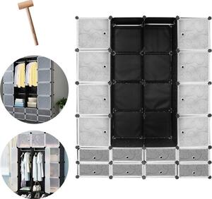 Aopunly 16 scatole sistema di scaffalatura fai da te armadio guardaroba armadio plug-in scaffale 142x37x180cm bianco e nero
