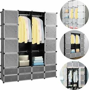 Clanmacy armadio sistema di scaffalatura fai da te 16+8 scatole Con porta&2 appendiabiti Sistema di scaffalatura plug-in Nero Armadi H.180cm con stampa