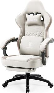 Sedia da gaming in tessuto con cuscino in gel e cuscino a molle insacchettate, sedia da ufficio ergonomica con poggiapiedi, poltrona da gaming con funzione massaggio, sedia da gaming per adulti, color beige