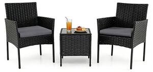 Set di mobili da giardino KOMFOTTEU, set di mobili da balcone in rattan con cuscini removibili, set lounge con 2 poltrone e tavolo, gruppo sedute per giardino, terrazza, balcone, cortile (grigio)