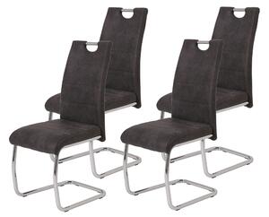 Hela Tische, set di 4 sedie da sala da pranzo cantilever Flora - rivestimento in microfibra antracite - schienale con maniglia - struttura in metallo cromato - portata 120 kg