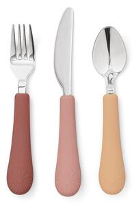 Posate per bambini rossa/color salmone in silicone 3 pz Rose Mix – Cam Cam Copenhagen