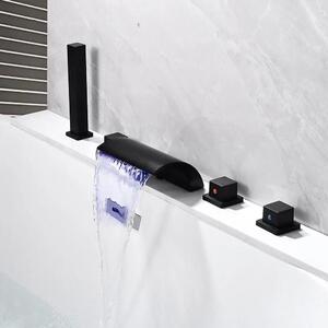 Miscelatore per vasca da bagno - Miscelatore a cascata con 5 fori, dotato di doccetta manuale - Miscelatore a 3 manopole - Acqua calda/fredda - Corpo in ottone - Colore nero